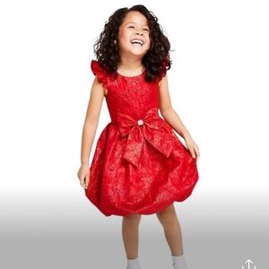NWT Rare Editions Girls Red Fit & Flare Brocade Social‎ Dress Christmas Holiday